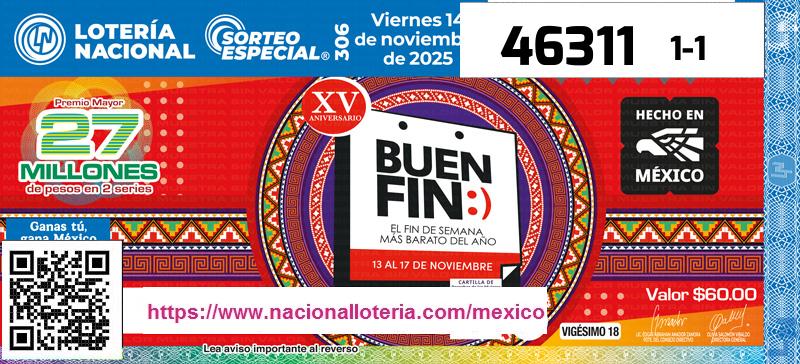 Premio Mayor de la Lotería del Viernes 14 de Noviembre de 2025