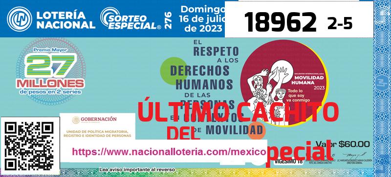 Cachito del último Sorteo Especial premiado en la Lotería Nacional del Domingo 16 de Julio de 2023 Último Sorteo Especial de la Lotería del Domingo 16 de Julio de 2023