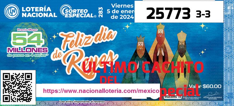 Cachito del último Sorteo Especial premiado en la Lotería Nacional del Viernes 5 de Enero de 2024 Último Sorteo Especial de la Lotería del Viernes 5 de Enero de 2024