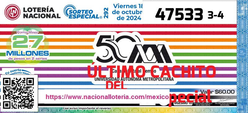 Cachito del último Sorteo Especial premiado en la Lotería Nacional del Viernes 18 de Octubre de 2024 Último Sorteo Especial de la Lotería del Viernes 18 de Octubre de 2024