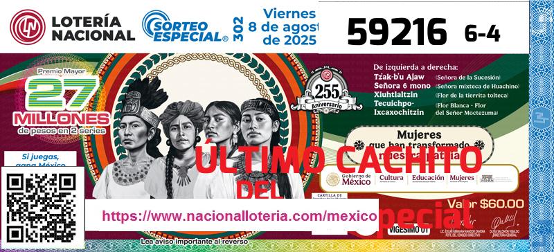 Último Sorteo Especial de la Lotería del Viernes 8 de Agosto de 2025