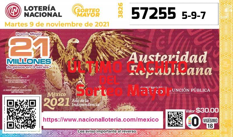 Cachito del último Sorteo Mayor premiado en la Lotería Nacional del Martes 9 de Noviembre de 2021 Último Sorteo Mayor de la Lotería del Martes 9 de Noviembre de 2021