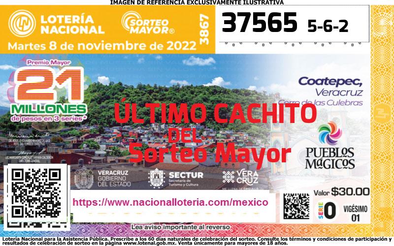 Cachito del último Sorteo Mayor premiado en la Lotería Nacional del Martes 8 de Noviembre de 2022 Último Sorteo Mayor de la Lotería del Martes 8 de Noviembre de 2022