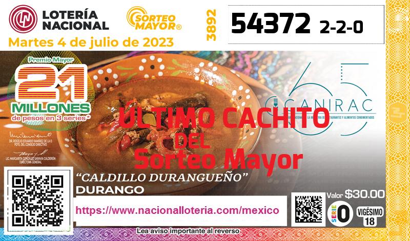 Cachito del último Sorteo Mayor premiado en la Lotería Nacional del Martes 4 de Julio de 2023 Último Sorteo Mayor de la Lotería del Martes 4 de Julio de 2023