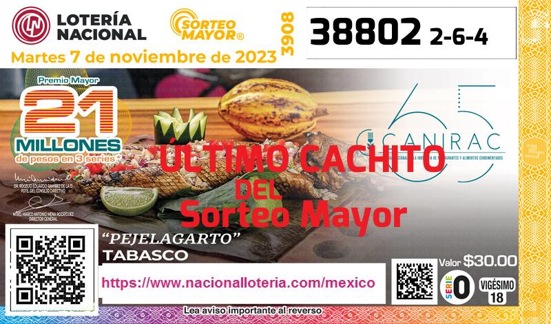 Cachito del último Sorteo Mayor premiado en la Lotería Nacional del Martes 7 de Noviembre de 2023 Último Sorteo Mayor de la Lotería del Martes 7 de Noviembre de 2023