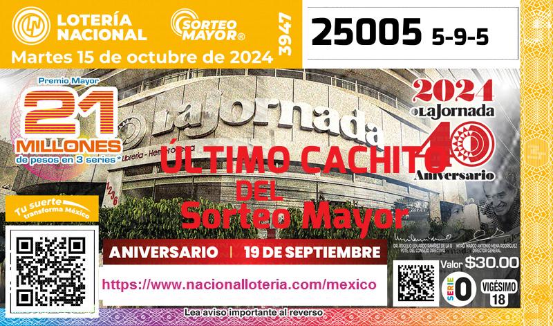 Cachito del último Sorteo Mayor premiado en la Lotería Nacional del Martes 15 de Octubre de 2024 Último Sorteo Mayor de la Lotería del Martes 15 de Octubre de 2024
