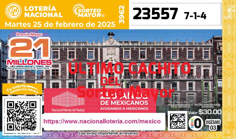 Último Sorteo Mayor de la Lotería del Martes 25 de Febrero de 2025