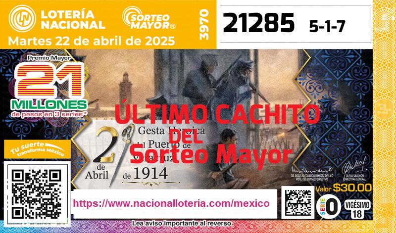 Último Sorteo Mayor de la Lotería del Martes 22 de Abril de 2025
