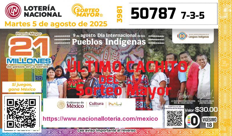 Último Sorteo Mayor de la Lotería del Martes 5 de Agosto de 2025