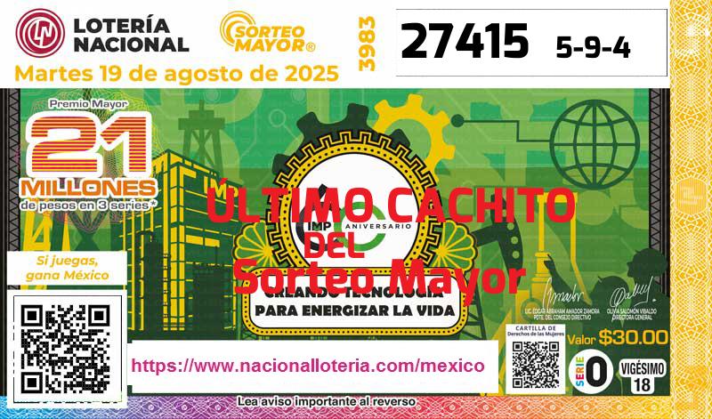 Último Sorteo Mayor de la Lotería del Martes 19 de Agosto de 2025