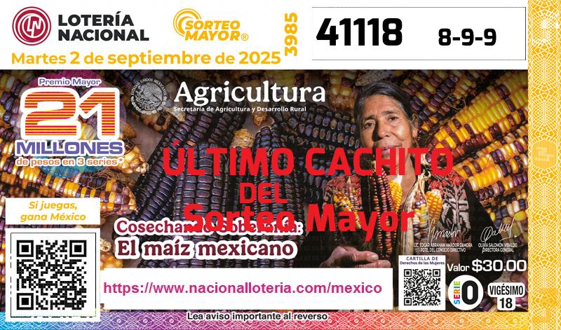 Último Sorteo Mayor de la Lotería del Martes 2 de Septiembre de 2025