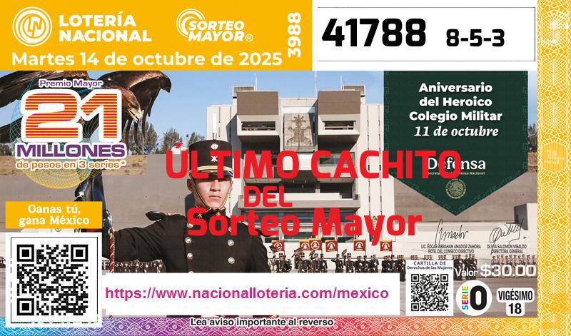 Cachito del último Sorteo Mayor premiado en la Lotería Nacional del Martes 14 de Octubre de 2025 Último Sorteo Mayor de la Lotería del Martes 14 de Octubre de 2025