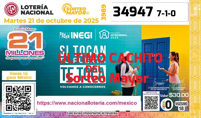 Cachito del último Sorteo Mayor premiado en la Lotería Nacional del Martes 21 de Octubre de 2025 Último Sorteo Mayor de la Lotería del Martes 21 de Octubre de 2025