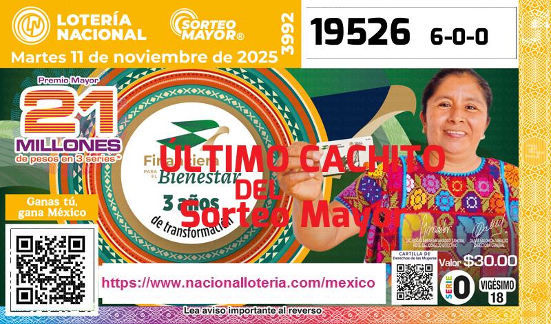 Cachito del último Sorteo Mayor premiado en la Lotería Nacional del Martes 11 de Noviembre de 2025 Último Sorteo Mayor de la Lotería del Martes 11 de Noviembre de 2025