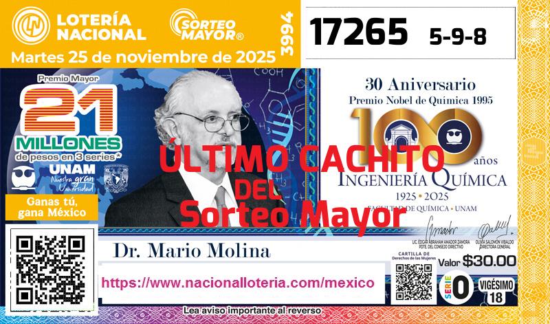 Cachito del último Sorteo Mayor premiado en la Lotería Nacional del Martes 25 de Noviembre de 2025 Último Sorteo Mayor de la Lotería del Martes 25 de Noviembre de 2025