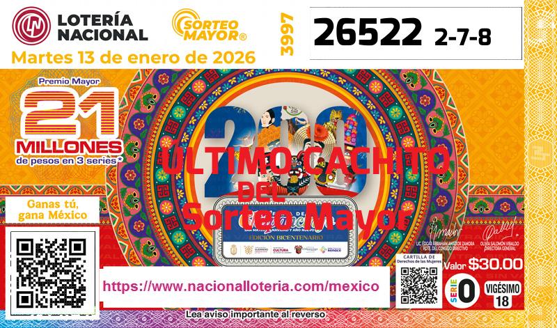 Último Sorteo Mayor de la Lotería del Martes 13 de Enero de 2026