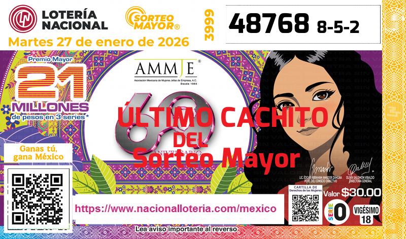 Cachito del último Sorteo Mayor premiado en la Lotería Nacional del Martes 27 de Enero de 2026 Último Sorteo Mayor de la Lotería del Martes 27 de Enero de 2026