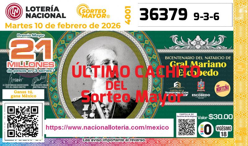 Cachito del último Sorteo Mayor premiado en la Lotería Nacional del Martes 10 de Febrero de 2026 Último Sorteo Mayor de la Lotería del Martes 10 de Febrero de 2026