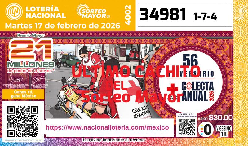 Cachito del último Sorteo Mayor premiado en la Lotería Nacional del Martes 17 de Febrero de 2026 Último Sorteo Mayor de la Lotería del Martes 17 de Febrero de 2026