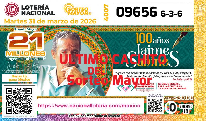 Cachito del último Sorteo Mayor premiado en la Lotería Nacional del Martes 31 de Marzo de 2026 Último Sorteo Mayor de la Lotería del Martes 31 de Marzo de 2026