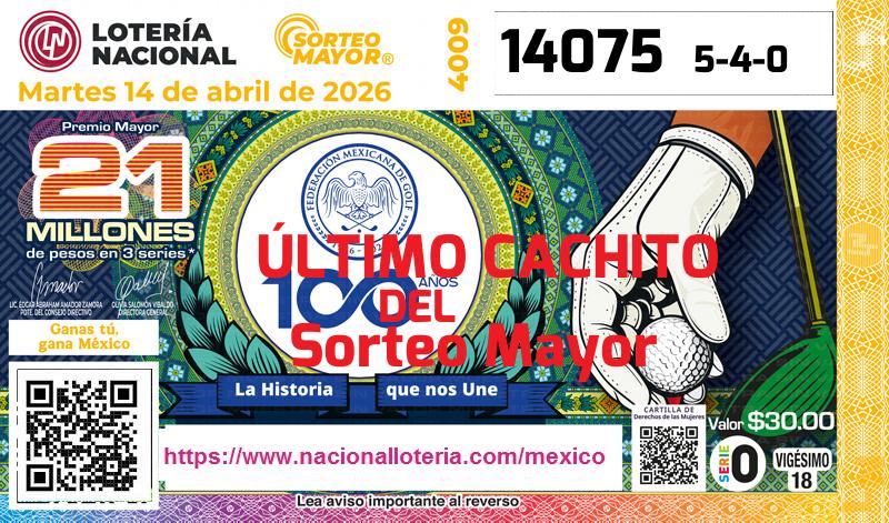 Cachito del último Sorteo Mayor premiado en la Lotería Nacional del Martes 14 de Abril de 2026 Último Sorteo Mayor de la Lotería del Martes 14 de Abril de 2026