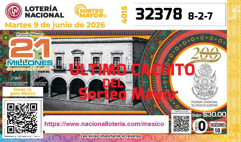 Cachito del último Sorteo Mayor premiado en la Lotería Nacional del Martes 9 de Junio de 2026 Último Sorteo Mayor de la Lotería del Martes 9 de Junio de 2026