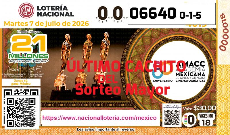 Cachito del último Sorteo Mayor premiado en la Lotería Nacional del Martes 7 de Julio de 2026 Último Sorteo Mayor de la Lotería del Martes 7 de Julio de 2026