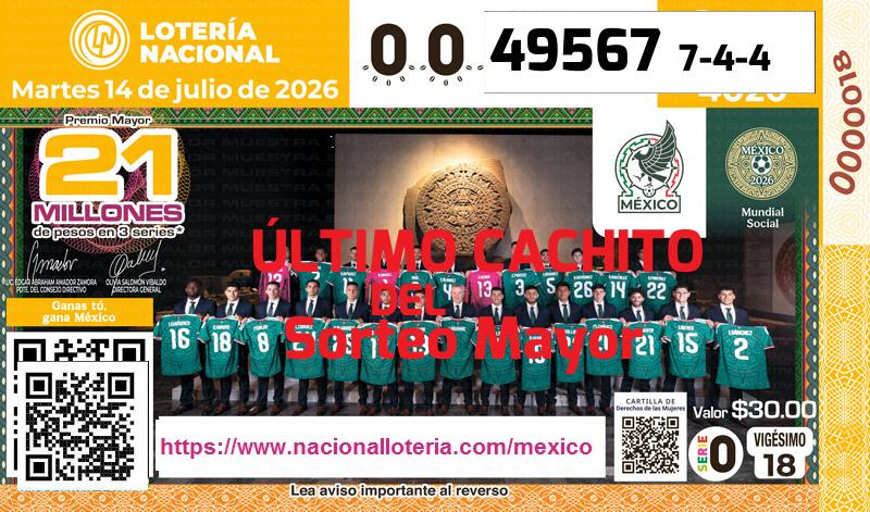 Cachito del último Sorteo Mayor premiado en la Lotería Nacional del Martes 14 de Julio de 2026 Último Sorteo Mayor de la Lotería del Martes 14 de Julio de 2026