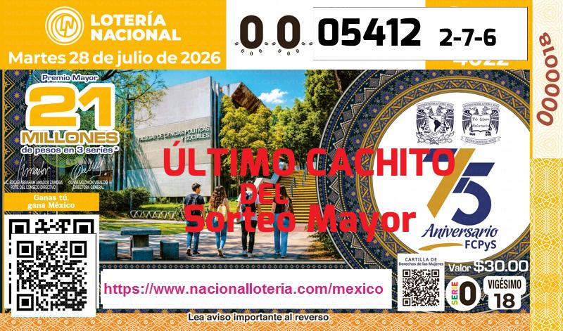 Cachito del último Sorteo Mayor premiado en la Lotería Nacional del Martes 28 de Julio de 2026 Último Sorteo Mayor de la Lotería del Martes 28 de Julio de 2026