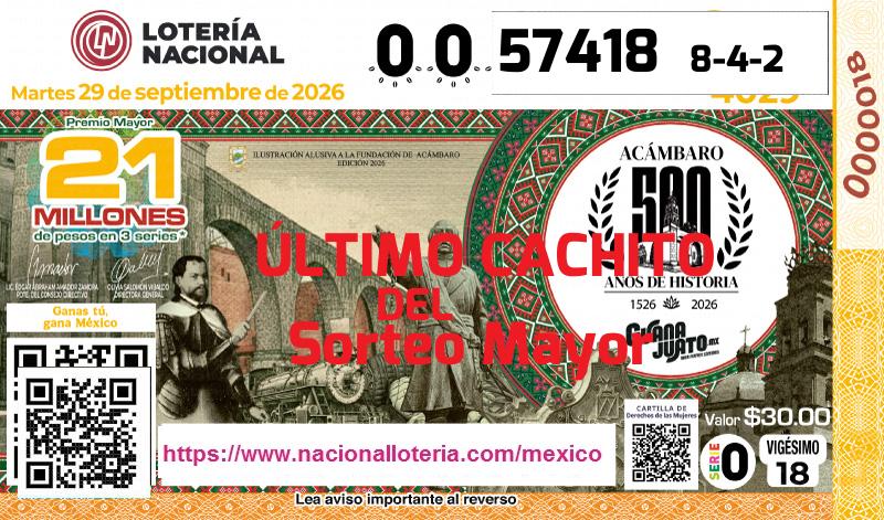 Cachito del último Sorteo Mayor premiado en la Lotería Nacional del Martes 29 de Septiembre de 2026 Último Sorteo Mayor de la Lotería del Martes 29 de Septiembre de 2026