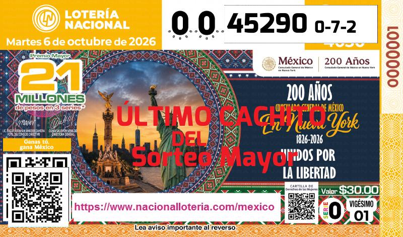 Cachito del último Sorteo Mayor premiado en la Lotería Nacional del Martes 6 de Octubre de 2026 Último Sorteo Mayor de la Lotería del Martes 6 de Octubre de 2026