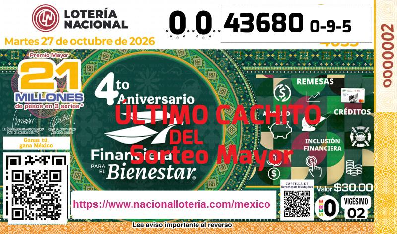 Cachito del último Sorteo Mayor premiado en la Lotería Nacional del Martes 27 de Octubre de 2026 Último Sorteo Mayor de la Lotería del Martes 27 de Octubre de 2026