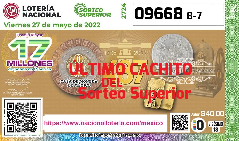 Último Sorteo Superior de la Lotería del Viernes 27 de Mayo de 2022
