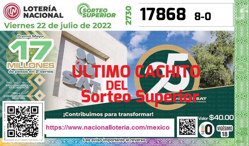 Último Sorteo Superior de la Lotería del Viernes 22 de Julio de 2022
