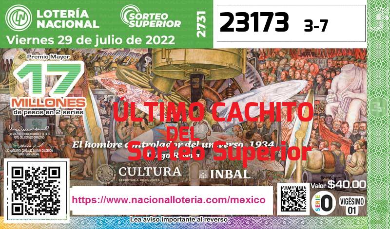 Cachito del último Sorteo Superior premiado en la Lotería Nacional del Viernes 29 de Julio de 2022 Último Sorteo Superior de la Lotería del Viernes 29 de Julio de 2022