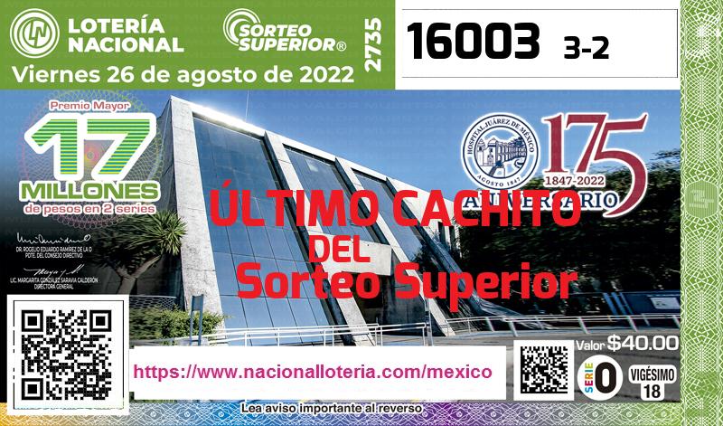 Último Sorteo Superior de la Lotería del Viernes 26 de Agosto de 2022