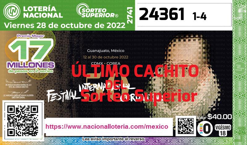 Último Sorteo Superior de la Lotería del Viernes 28 de Octubre de 2022