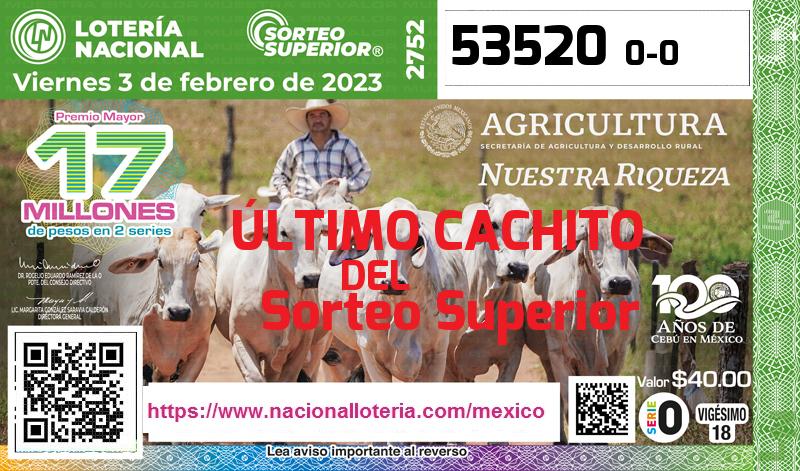 Cachito del último Sorteo Superior premiado en la Lotería Nacional del Viernes 3 de Febrero de 2023 Último Sorteo Superior de la Lotería del Viernes 3 de Febrero de 2023