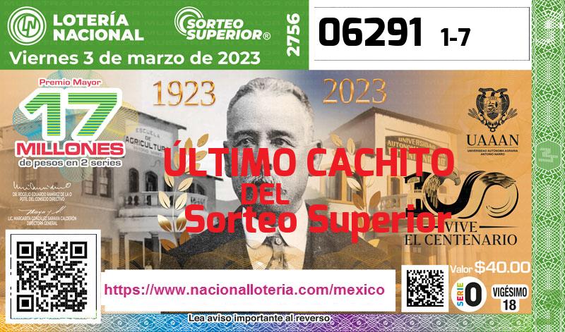 Cachito del último Sorteo Superior premiado en la Lotería Nacional del Viernes 3 de Marzo de 2023 Último Sorteo Superior de la Lotería del Viernes 3 de Marzo de 2023