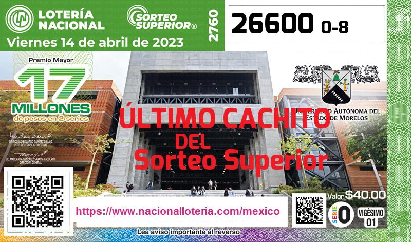 Cachito del último Sorteo Superior premiado en la Lotería Nacional del Viernes 14 de Abril de 2023 Último Sorteo Superior de la Lotería del Viernes 14 de Abril de 2023