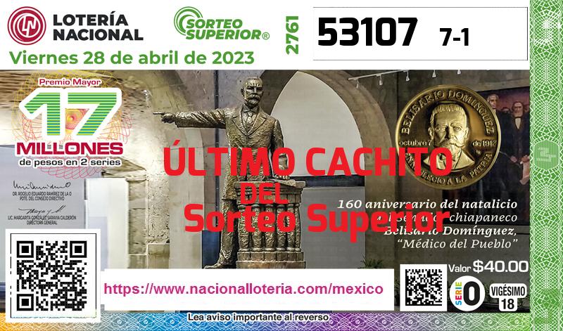Cachito del último Sorteo Superior premiado en la Lotería Nacional del Viernes 28 de Abril de 2023 Último Sorteo Superior de la Lotería del Viernes 28 de Abril de 2023