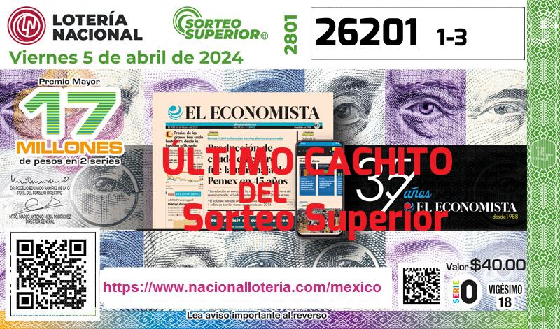 Cachito del último Sorteo Superior premiado en la Lotería Nacional del Viernes 5 de Abril de 2024 Último Sorteo Superior de la Lotería del Viernes 5 de Abril de 2024
