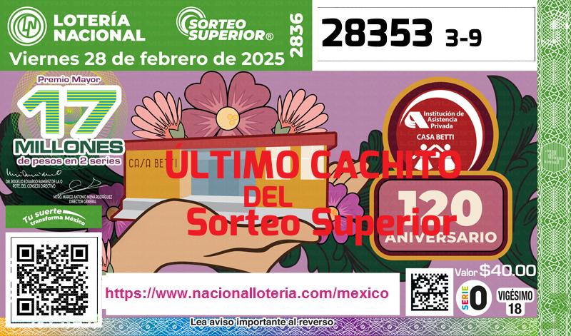 Último Sorteo Superior de la Lotería del Viernes 28 de Febrero de 2025