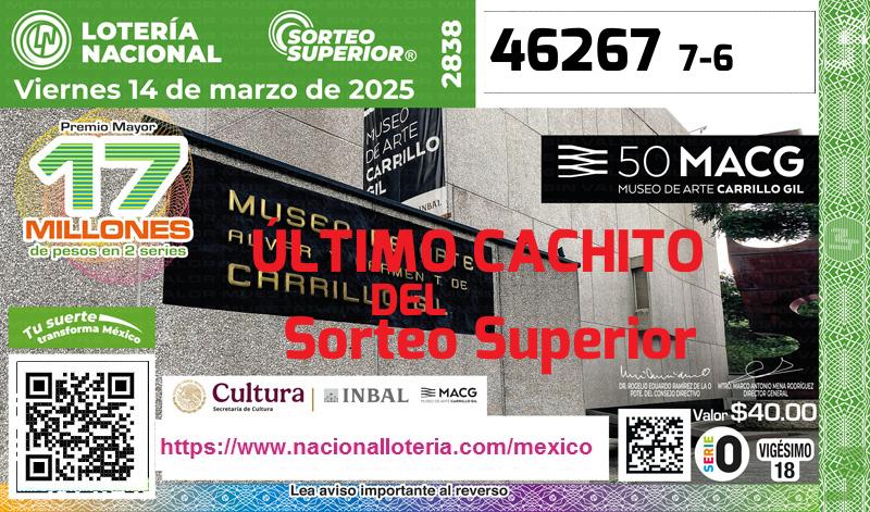 Cachito del último Sorteo Superior premiado en la Lotería Nacional del Viernes 14 de Marzo de 2025 Último Sorteo Superior de la Lotería del Viernes 14 de Marzo de 2025