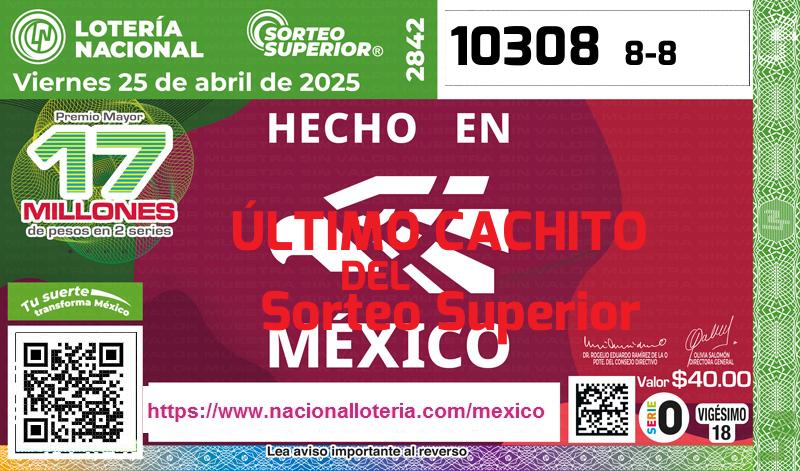 Último Sorteo Superior de la Lotería del Viernes 25 de Abril de 2025