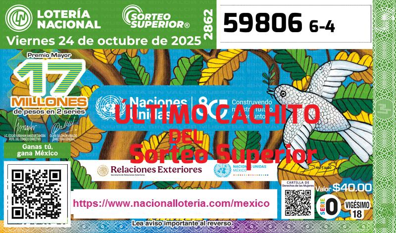Cachito del último Sorteo Superior premiado en la Lotería Nacional del Viernes 24 de Octubre de 2025 Último Sorteo Superior de la Lotería del Viernes 24 de Octubre de 2025