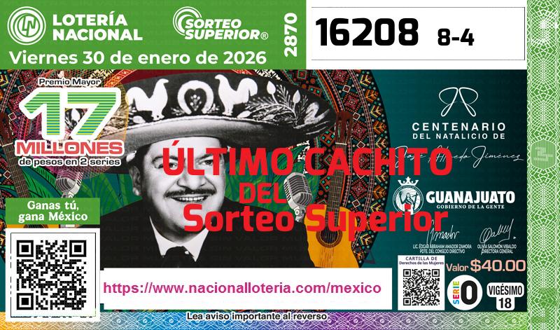 Cachito del último Sorteo Superior premiado en la Lotería Nacional del Viernes 30 de Enero de 2026 Último Sorteo Superior de la Lotería del Viernes 30 de Enero de 2026