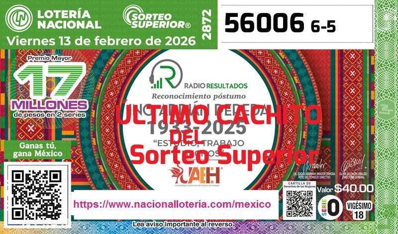 Cachito del último Sorteo Superior premiado en la Lotería Nacional del Viernes 13 de Febrero de 2026 Último Sorteo Superior de la Lotería del Viernes 13 de Febrero de 2026