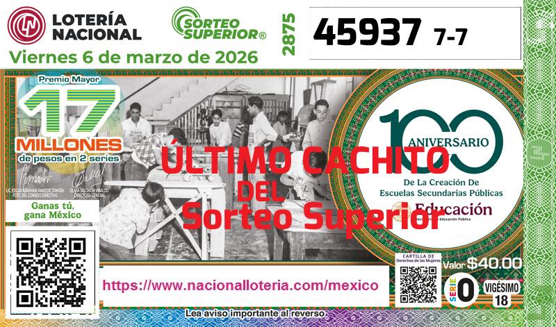 Último Sorteo Superior de la Lotería del Viernes 6 de Marzo de 2026