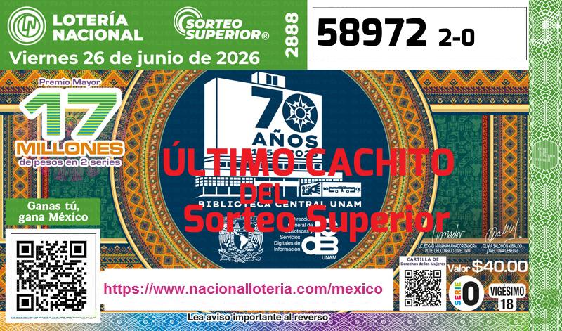 Último Sorteo Superior de la Lotería del Viernes 26 de Junio de 2026